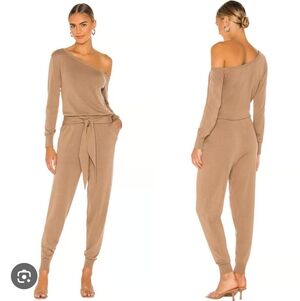 MAJORELLE One-Shoulder Tan Jumpsuit Size Medium